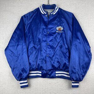 VTG USA MADE Brandt Coin Satin Blue Bomber Jacket Pla-Jac Dunbrooke Sz L